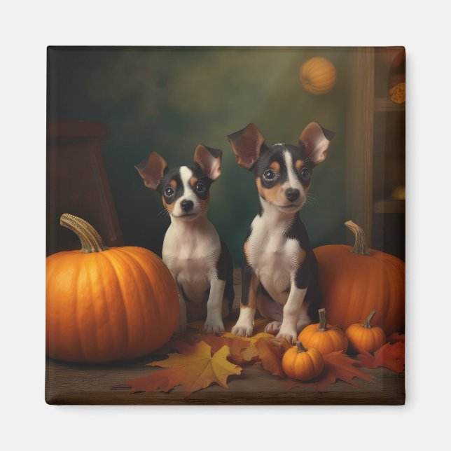 Rat Terrier Welpe Autumn Delight Pumpkin Magnet (Vorne)