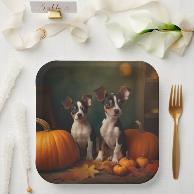 Rat Terrier Welpe Autumn Delight Pumpkin Pappteller (Hochzeit)