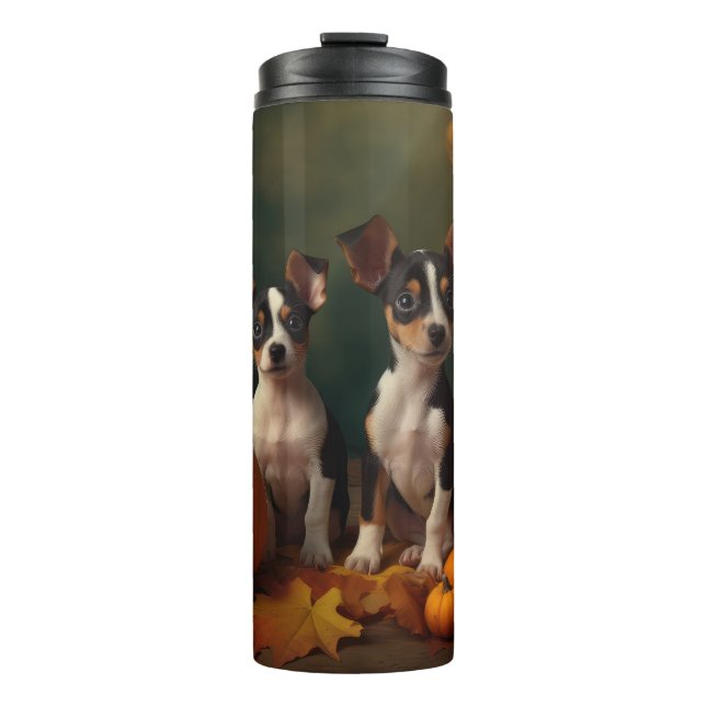 Rat Terrier Welpe Autumn Delight Pumpkin Thermosbecher (Vorderseite)
