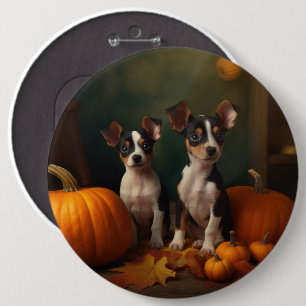 Rat Terrier Welpe Herbstfreude Kürbis Button