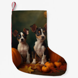 Rat Terrier Welpe Herbstfreude Kürbis Kleiner Weihnachtsstrumpf