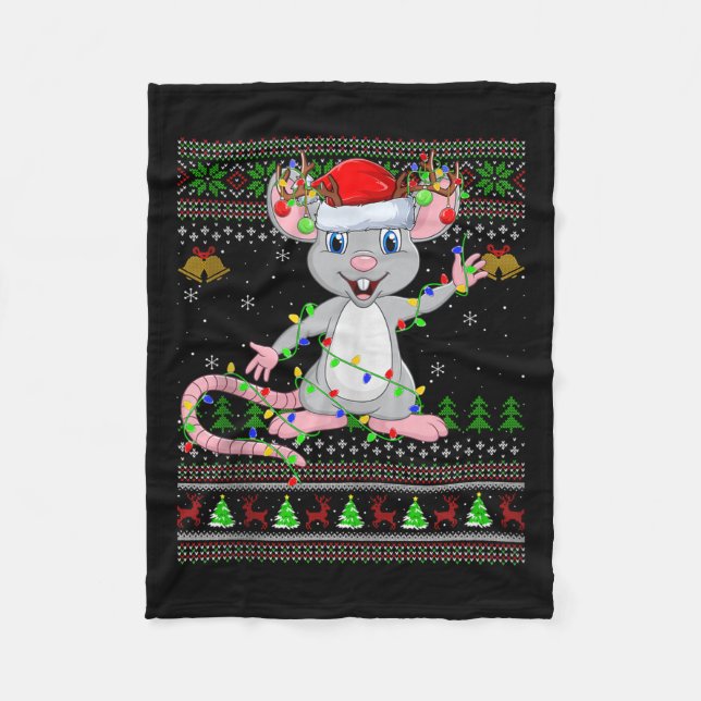 Rat Ugly Christmas Sweaters Holiday Santa Cute Xma Fleecedecke (Vorderseite)