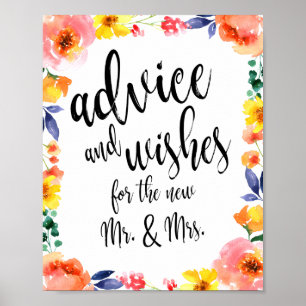 Rat und Wünsche Floral 8x10 Hochzeitsschild Poster