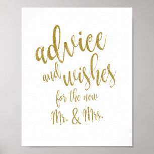 Rat und Wünsche Gold Glitter 8x10 Hochzeitsschild Poster