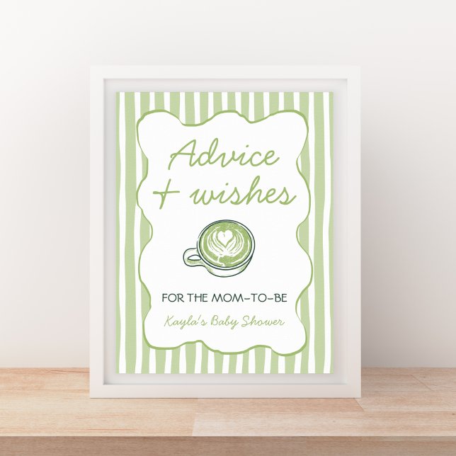 Rat & Wünsche Matcha-Grüntee-Baby-Shower Poster (Advice & Wishes Matcha Green Tea Baby Shower Poster)