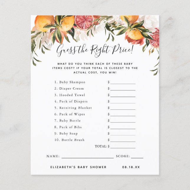 Rate den Preis | Baby Showspiel (Vorderseite)