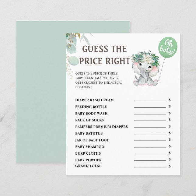 Rate den Preis | Elephant Green Baby Showspiel (Vorne/Hinten)