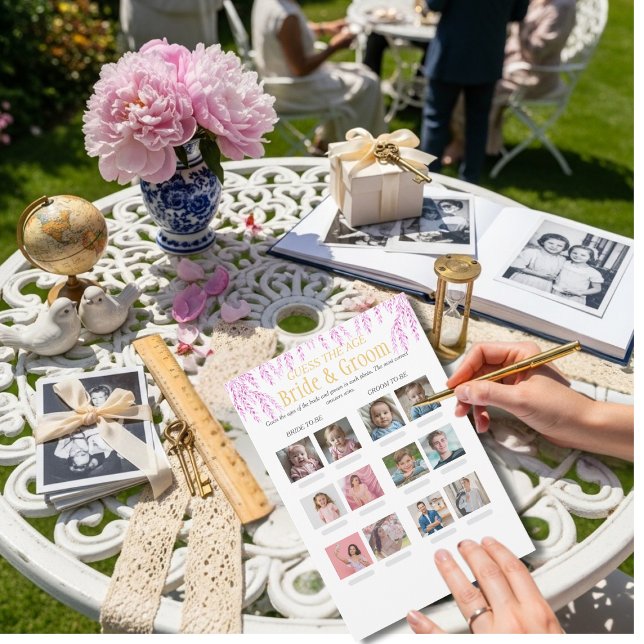 Rate die Hochzeitsdusche Brautjungfer Brautparty S Einladung (Guess the Age Bridal Shower Pink game )