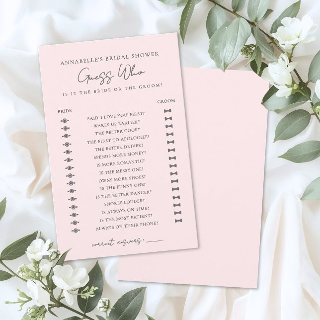 Rate Mal Blush Pink Brautparty-Spiel (Guess Who Blush Pink Bridal Shower Game)