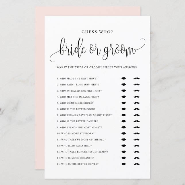 Rate mal, wer Braut oder Groom er sagte, sie habe  (Vorne/Hinten)