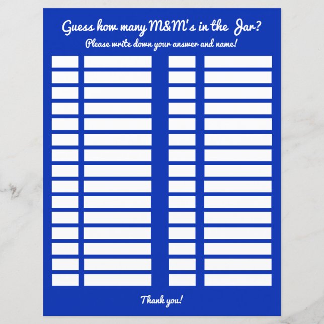 Rate mal, wie viele M&M im Jar Baby Shower Log sin (Vorderseite)