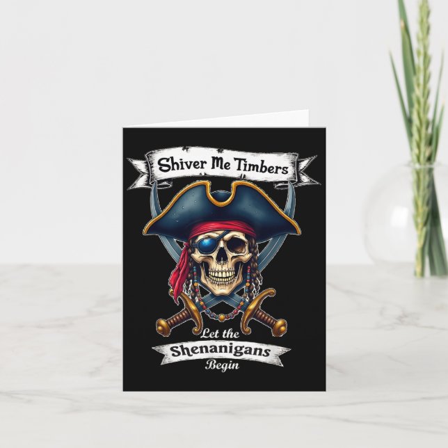 Rate Skull Crossbones Shiver Me Timer Halloween Karte (Vorderseite)