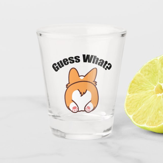 Rate was Corgi Hintern Spaß Schnapsglas (Vorderseite)