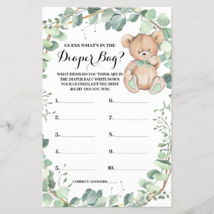 Rate Was in Baby Bag Bear Shower Game Card ist Flyer