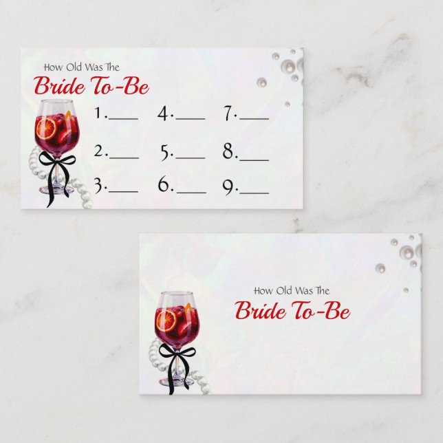 Rate, wie alt die "Bride to be"-Game-Antwortkarte  Begleitkarte (Vorne/Hinten)