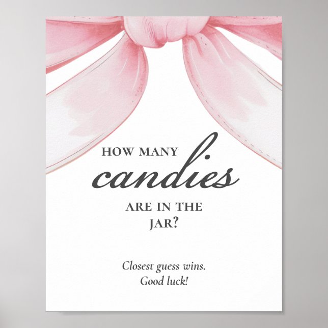 Rate, wie viele Candies Pink Bow Baby Shower Poste Poster (Vorne)