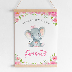 Rate, wie viele Erdnüsse Elephant Baby Shower Game Poster