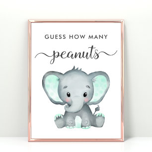 Rate, wie viele Erdnüsse Elephant Baby Shower Game Poster