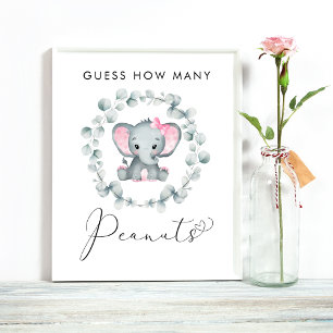 Rate, wie viele Erdnüsse Elephant Baby Shower Game Poster