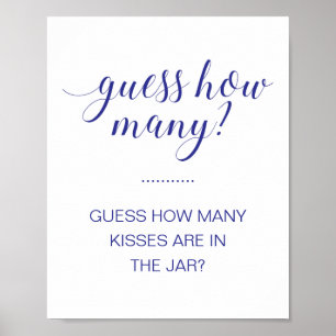 Rate, wie viele Kisses Navy Blue Brautparty Game Poster