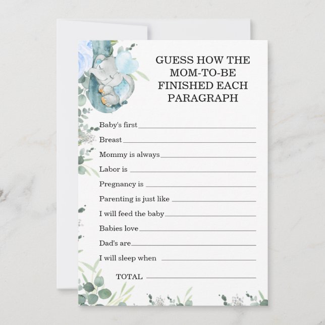 Rate wie wenig Peanut Elephant Baby Shower Game Einladung (Vorderseite)