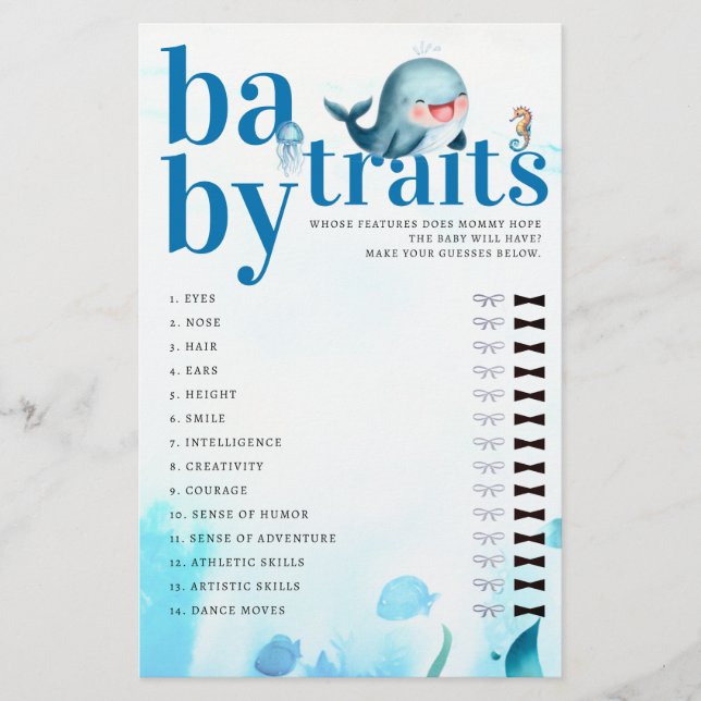 Raten Sie Baby Features Duschgame Niedlich Blue Wh Flyer (Vorne)