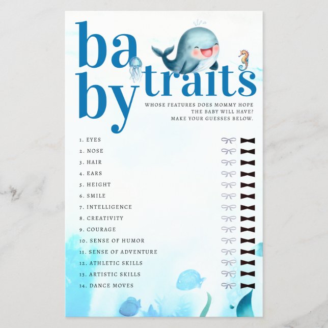 Raten Sie Baby Features Duschgame Niedlich Blue Wh Flyer (Vorne)