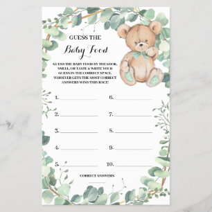 Raten Sie Baby Food Bear Green Dusche Game Card Flyer