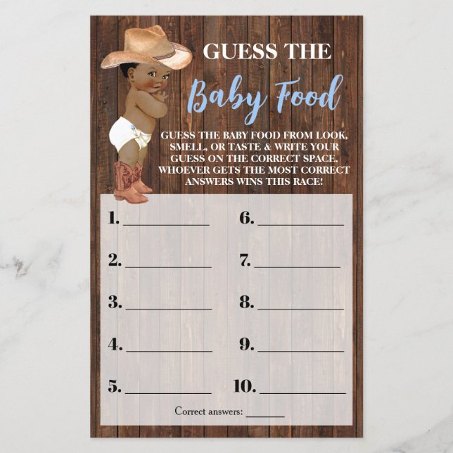 Raten Sie Baby Food OM Cowboy Baby Duschkarte Flyer (Vorne)