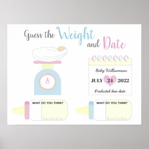 Raten Sie das Gewicht und das Date Baby Dusche Spi Poster