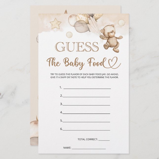 Raten Sie mal das Baby Food Baby Bear Baby Shower  (Vorne/Hinten)