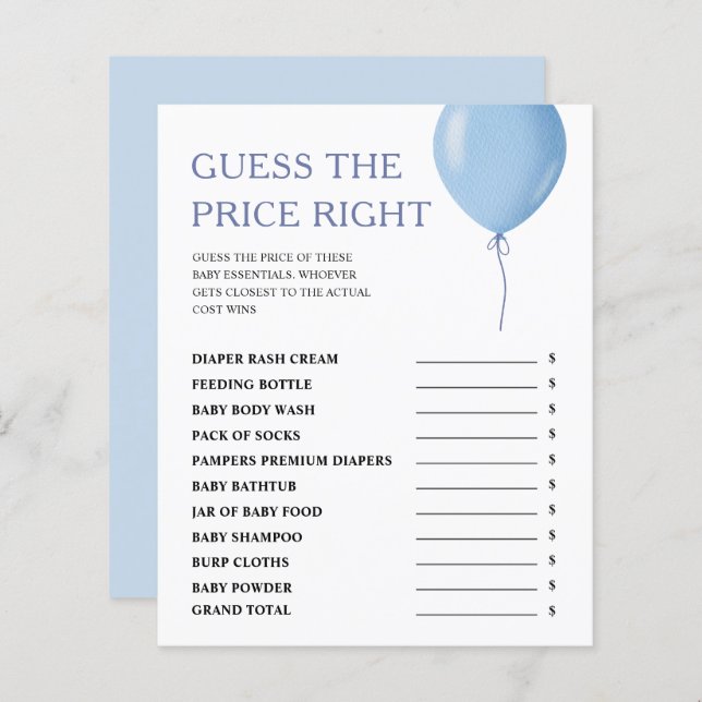 Raten Sie mal, das Preis Blue Balloon Baby Showspi (Vorne/Hinten)