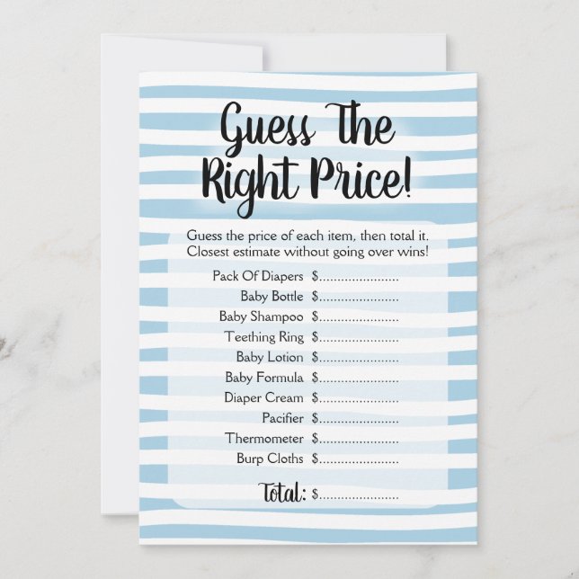 Raten Sie mal, das Price Baby Shower Game Blue Whi Einladung (Vorderseite)