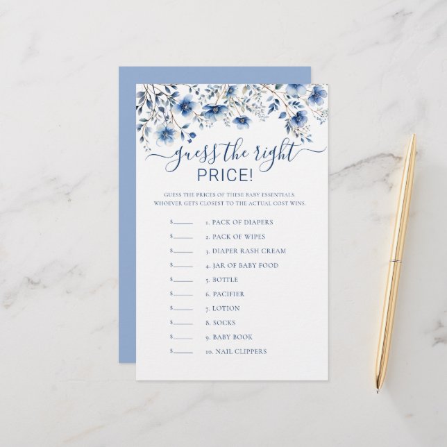 Raten Sie mal, das Price Blue Wildblumen Baby Show (Vorderseite/Rückseite Beispiel)