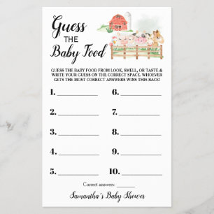 Raten Sie mal die Baby Food Farm Baby Shower Game Flyer
