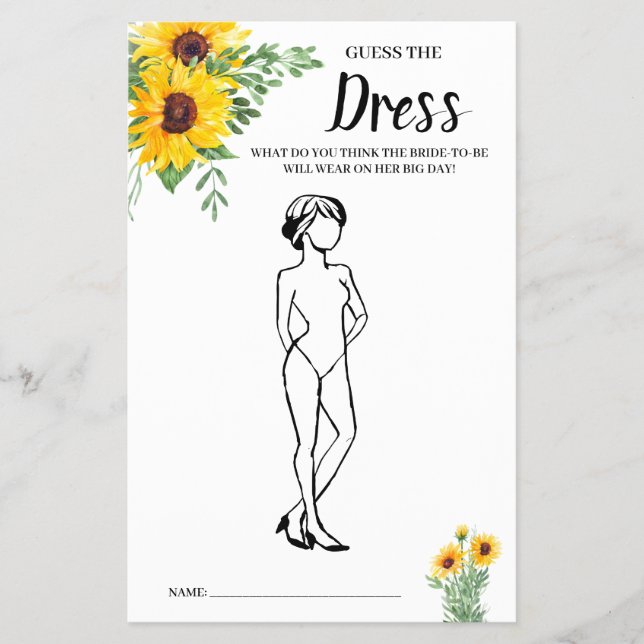 Raten Sie mal die Dress Sunflowers Brautparty Game Flyer (Vorne)