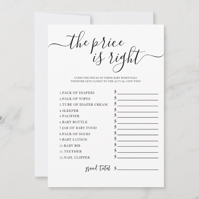 Raten Sie mal die Price Baby Shower Game Card Einladung (Vorderseite)