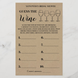 Raten Sie mal, die Wine Rustic Brautparty Game Car Flyer