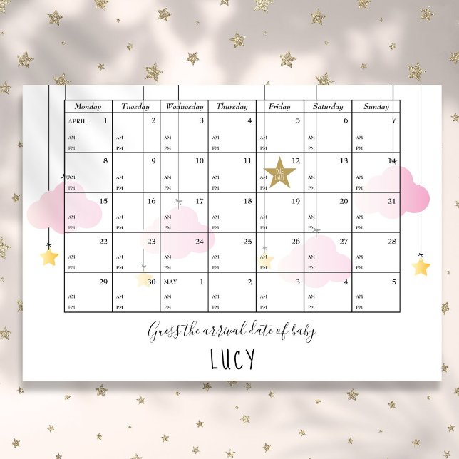 Raten Sie mal, wann und wann das Baby Shower Game  Poster (Guess The Due Date And Time Stars Baby Shower Game Poster)
