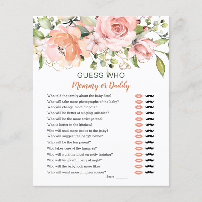 Raten Sie mal, wer Baby Shower Game Blumengrün (Vorderseite)