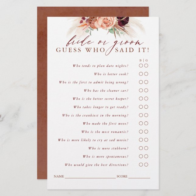 Raten Sie mal, wer Bridge oder Groom ist - Pampas  (Vorne/Hinten)