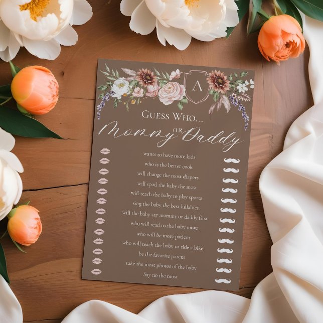 Raten Sie mal, wer die floral Wild West Baby Dusch Einladung (Guess Who Floral Wild West Baby Shower Game Card)