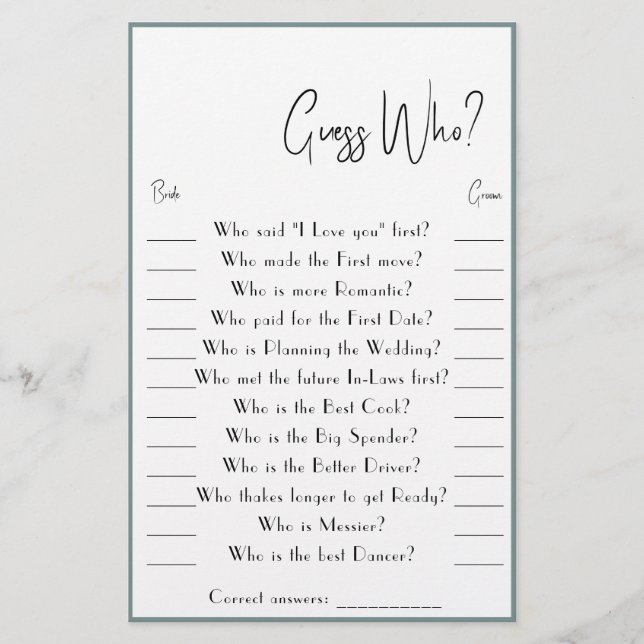 Raten Sie mal, wer? Game Card Flyer (Vorne)