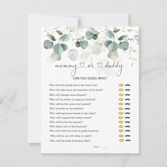 Raten Sie mal, wer Mama oder Papa Baby Duwer Grüne RSVP Karte (Vorderseite)