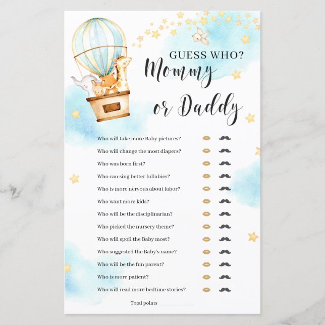 Raten Sie mal, wer Mama oder Papa Baby Shower Game (Vorderseite)