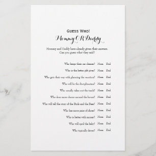 Raten Sie mal, wer Mama oder Papa Baby Shower Game Flyer