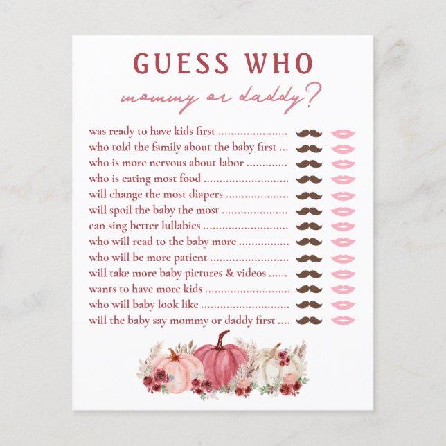 Raten Sie mal, wer Mama oder Papa Pumpkins Baby Sh (Vorderseite)