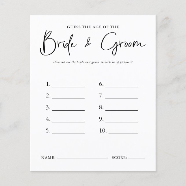 Raten Sie mal, wie alt | Brautparty Game (Vorderseite)