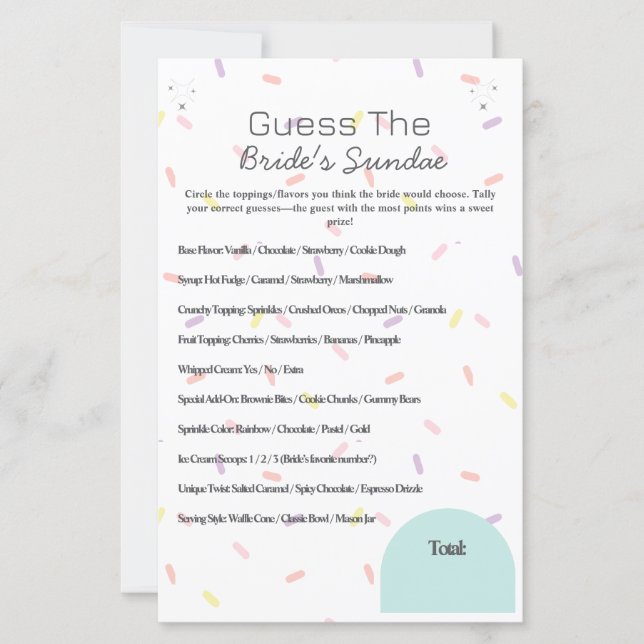 Raten Sie mal, wie das Sundae Game der Braut aussi (Vorderseite)