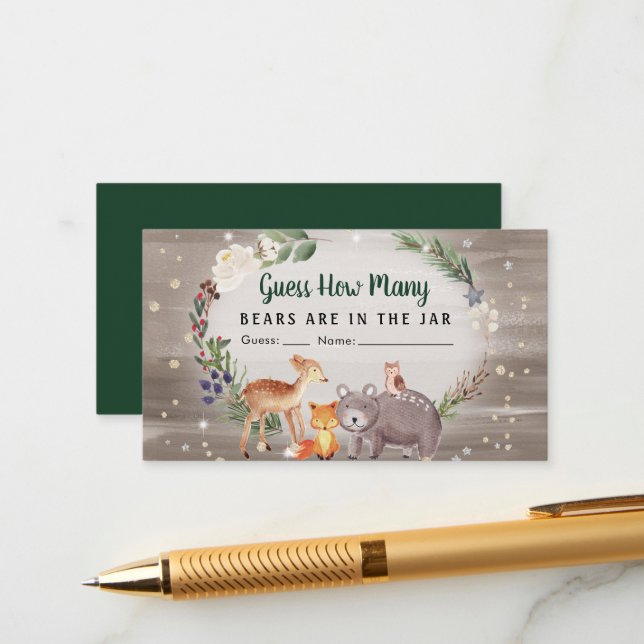 Raten Sie mal, wie viele Bären Woodland Baby Showe Begleitkarte (Vorderseite/Rückseite Beispiel)
